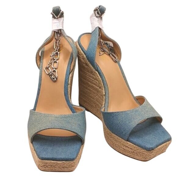 NEW Thalia Sodi Caden Chain Wedges Espadrilles in Denim Ombre Fabric, Size 8.5 - Picture 4 of 9